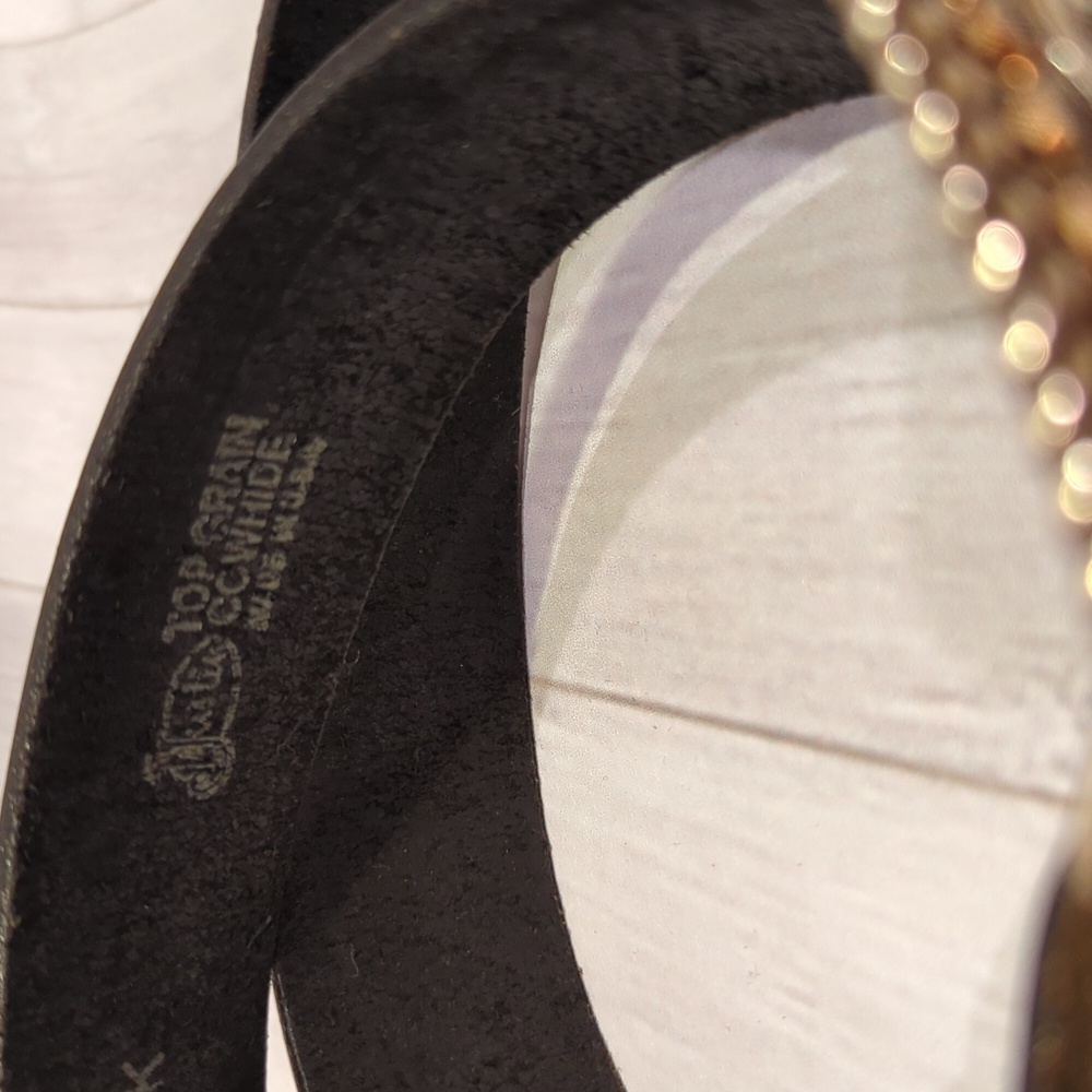 Justin Boots Black Engraved Leather Belt with Jeweled Buckle - Picture 5 of 6